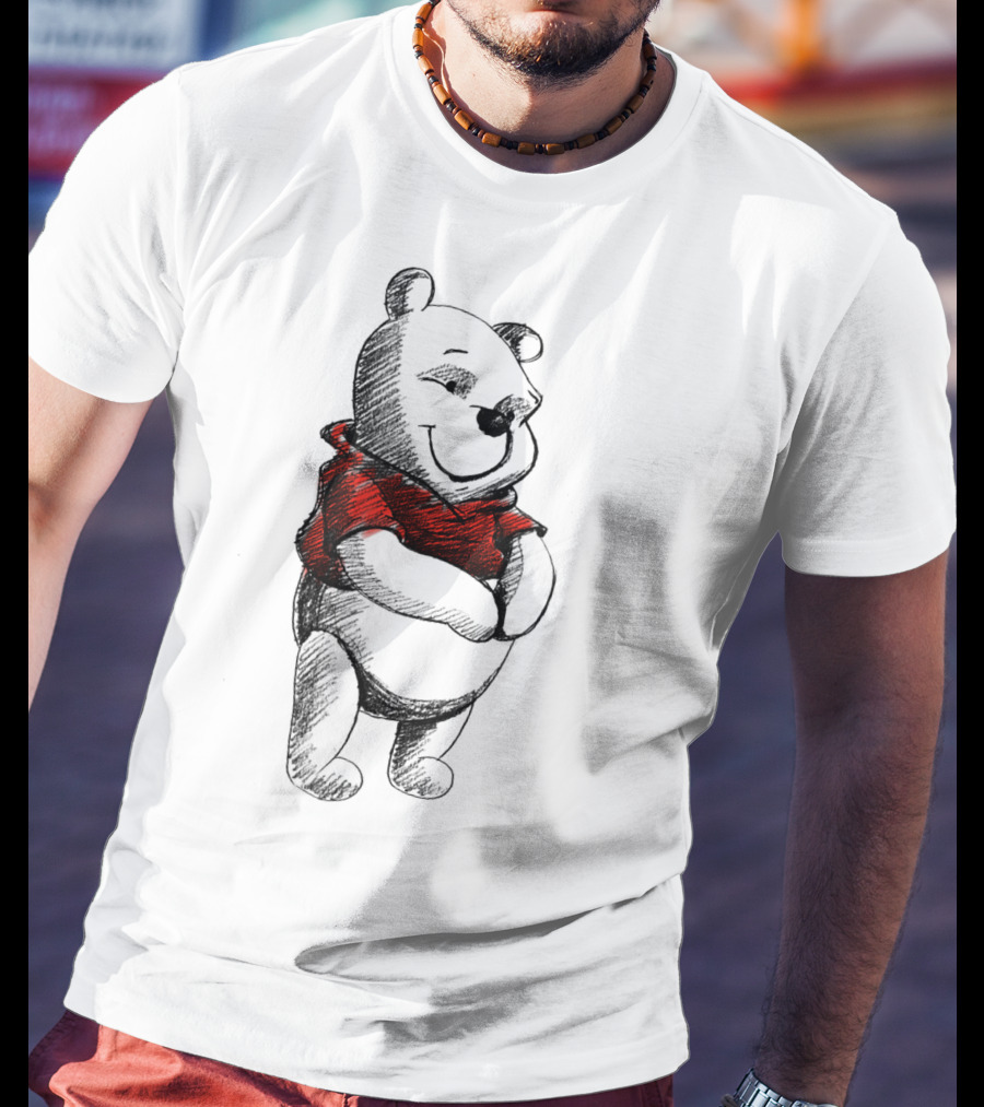 Disney Sketch Of Winnie The Pooh In Red T-Shirt