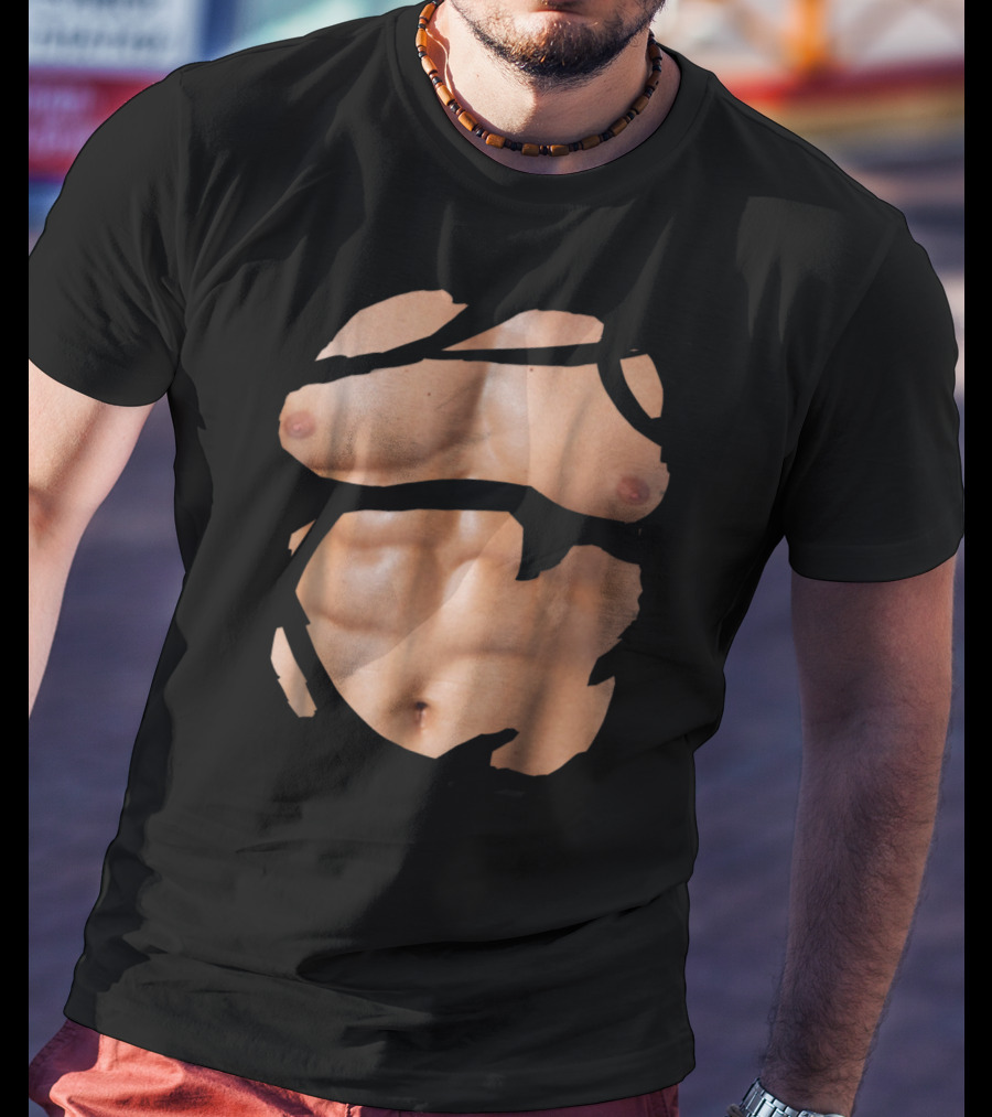 Fake Muscle Under Clothes Chest Six-Pack Abs Bodybuilder Illusion T-Shirt