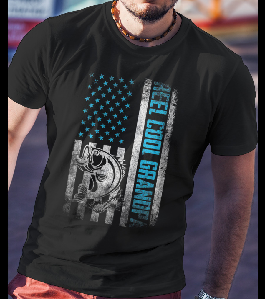 Father's Day Reel Cool Grandpa Fishing American Flag T-Shirt