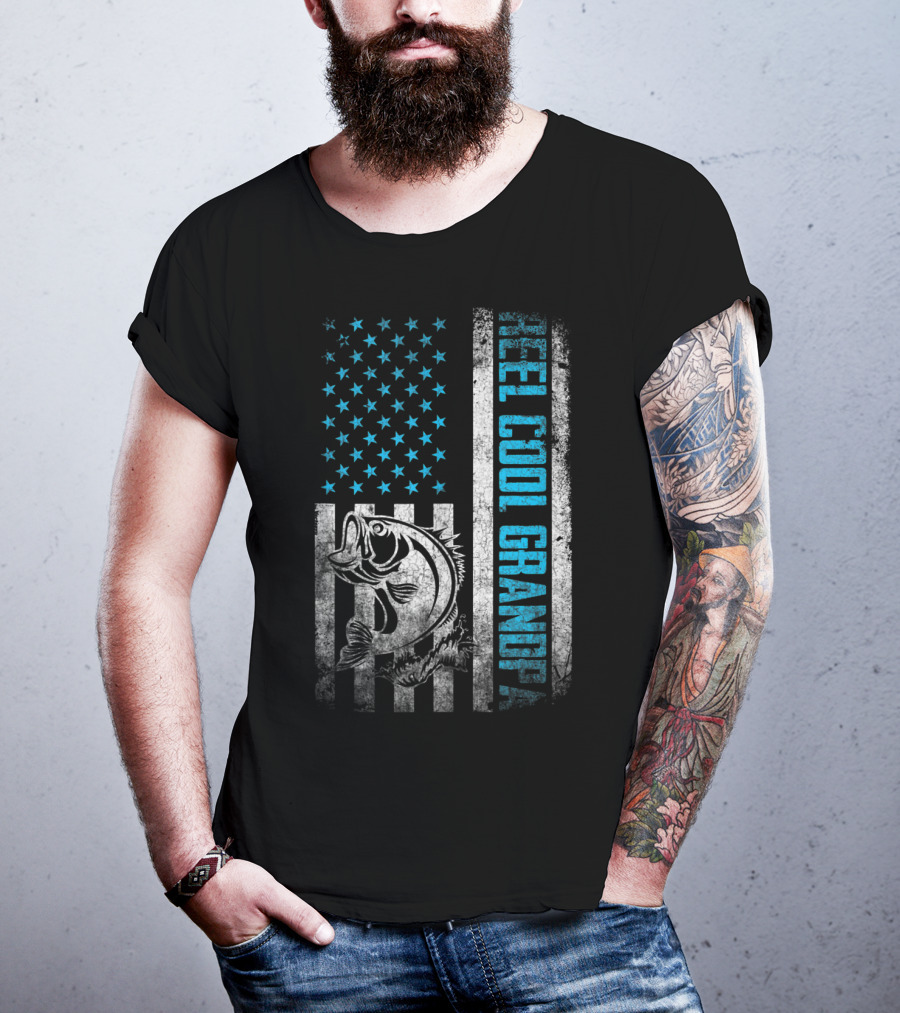 Father's Day Reel Cool Grandpa Fishing American Flag T-Shirt