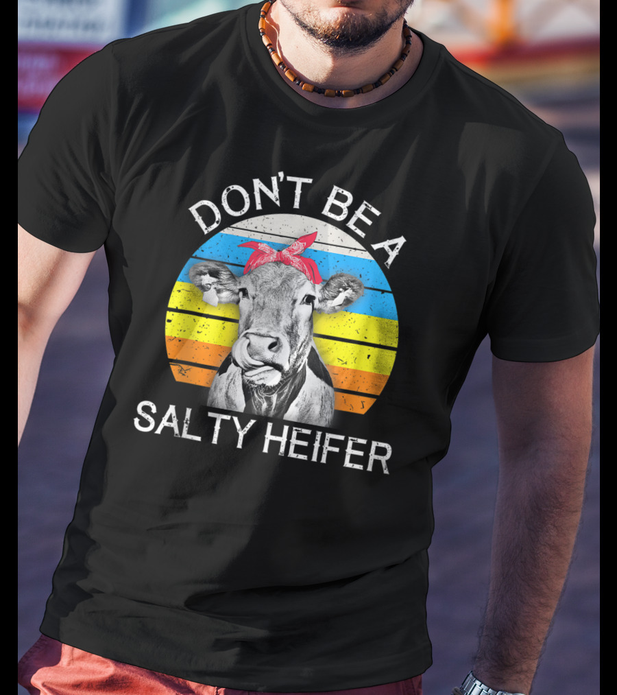 Don't Be A Salty Heifer Funny Cow Retro Stripe T-Shirt