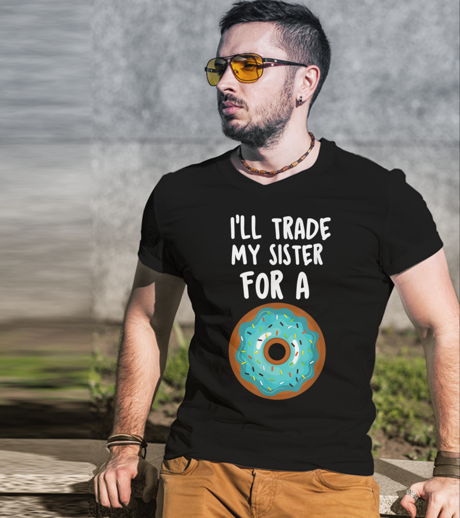Funny Donut I'll Trade My Sister For A Donut Blue Frosted Sprinkles T-Shirt