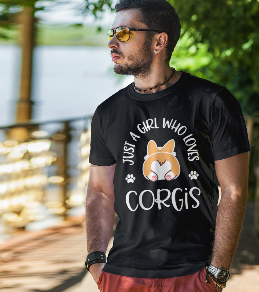 Just A Girl Who Loves Corgis With Cute Dog And Paw Prints T-Shirt