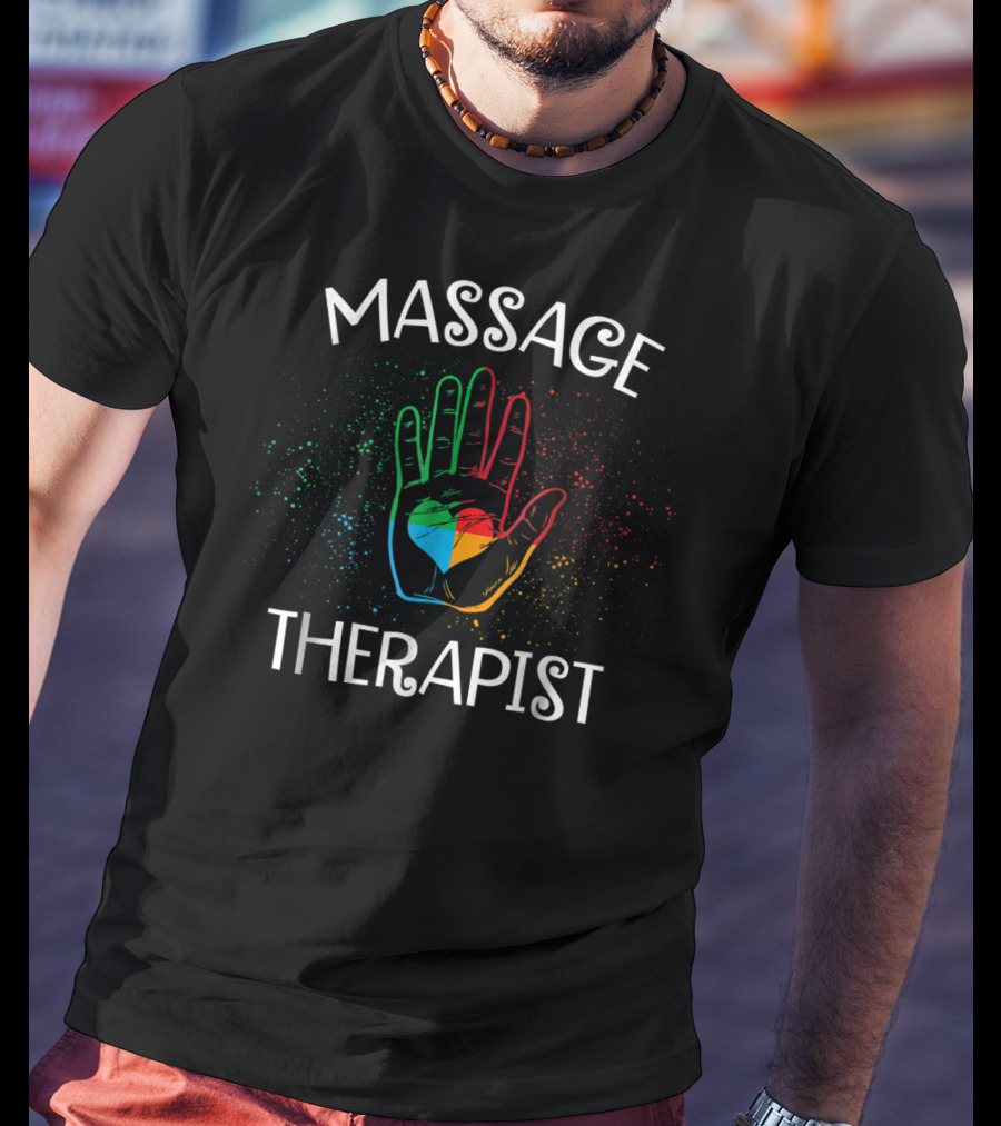 Funny Muscle Whisperer Physical Therapist Rainbow Handprint Massage T-Shirt