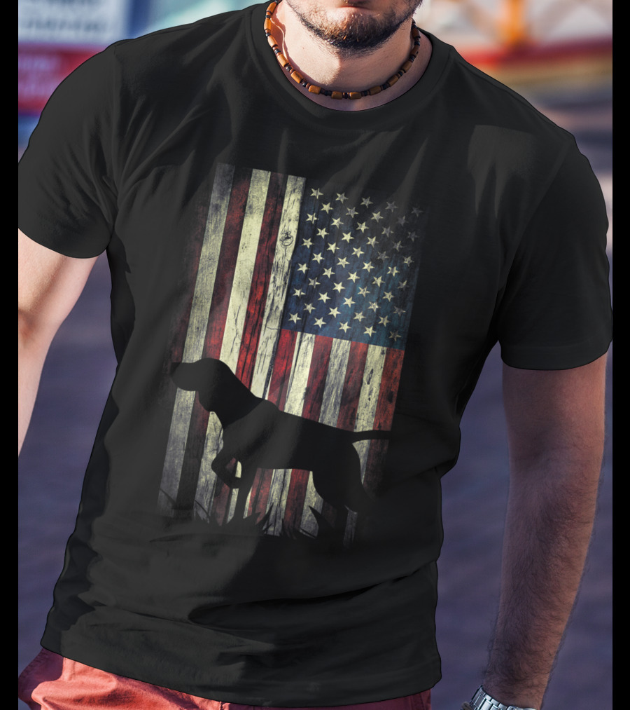 German Shorthaired Pointer Silhouette American Flag T-Shirt