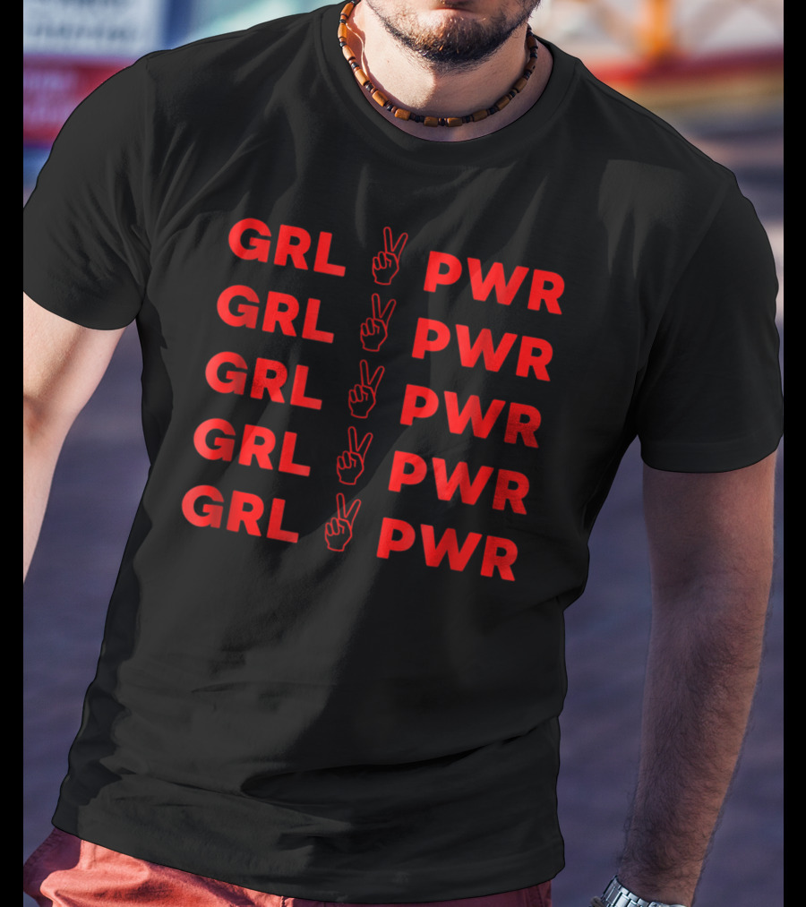 GRL PWR Repeated With Peace Hand Gesture Empowerment T-Shirt