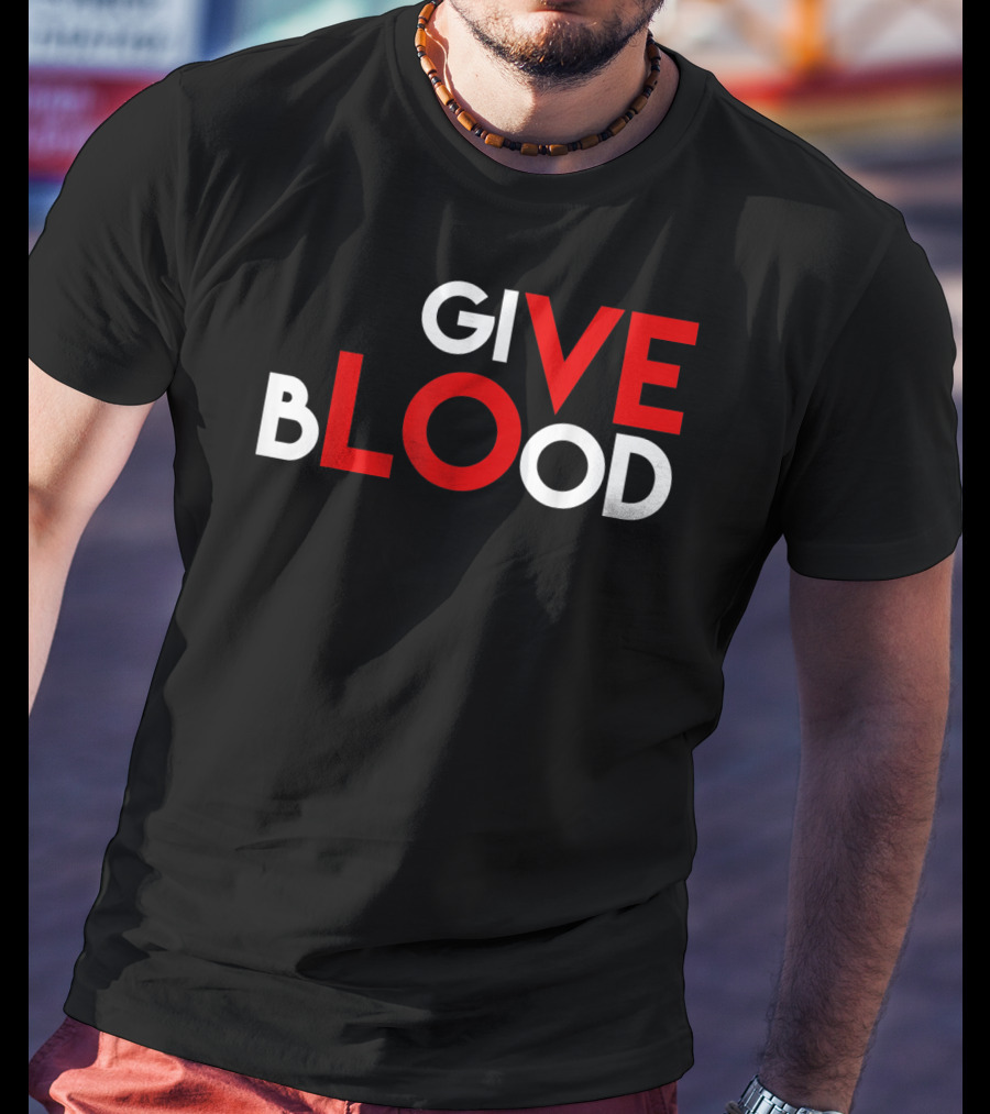 Give Blood Red White LOVE Typography World Blood Donation Day T-Shirt