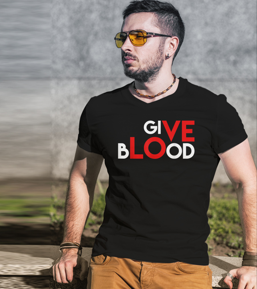 Give Blood Red White LOVE Typography World Blood Donation Day T-Shirt