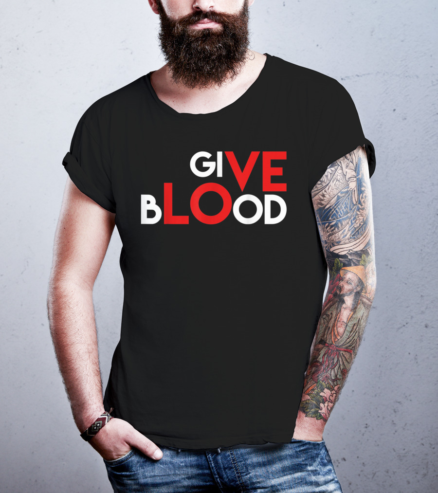 Give Blood Red White LOVE Typography World Blood Donation Day T-Shirt