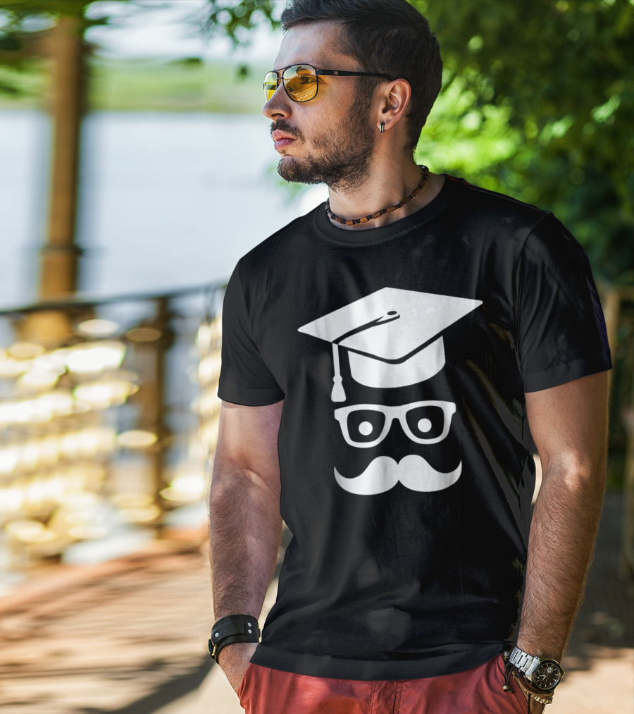 Graduation Smiley Mustache With Glasses And Cap T-Shirt