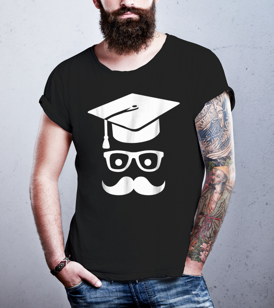 Graduation Smiley Mustache With Glasses And Cap T-Shirt