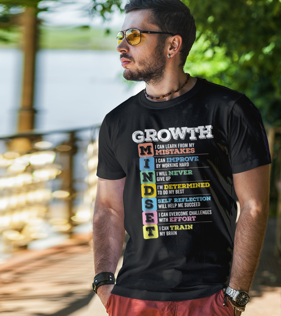 Growth Mindset Classroom Brain Motivation Mistakes Improve Never Determined Self Reflection Effort Train T-Shirt
