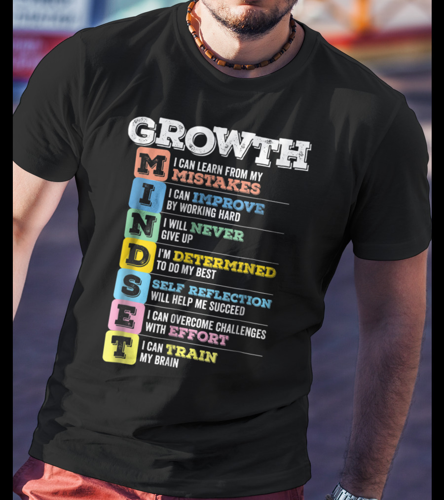 Growth Mindset Classroom Brain Motivation Mistakes Improve Never Determined Self Reflection Effort Train T-Shirt