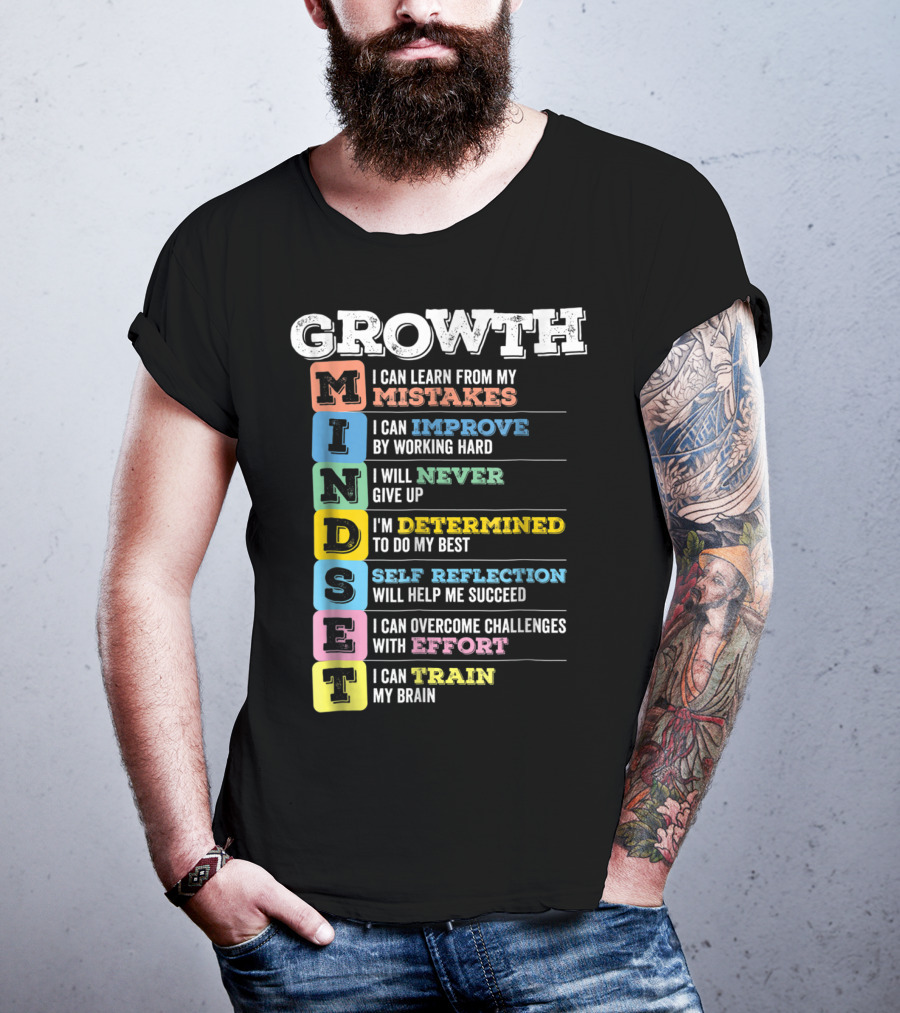 Growth Mindset Classroom Brain Motivation Mistakes Improve Never Determined Self Reflection Effort Train T-Shirt