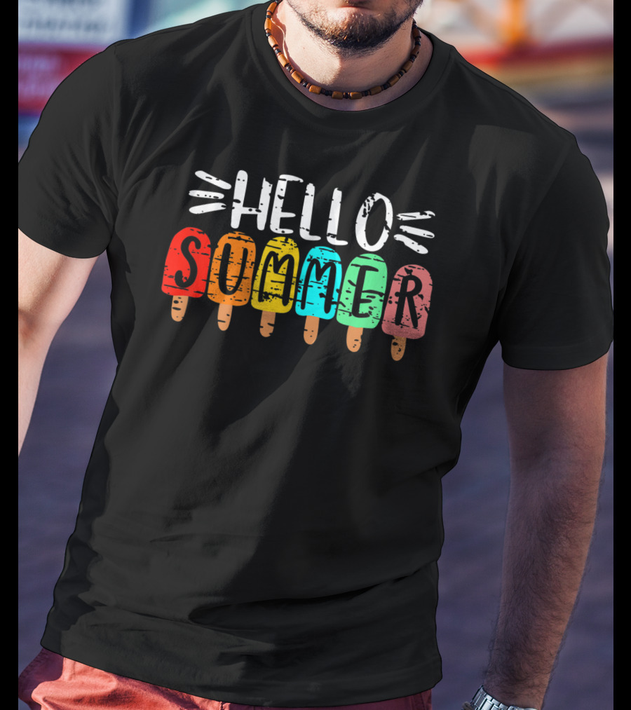 Hello Summer Vacation Ice Cream Popsicles T-Shirt