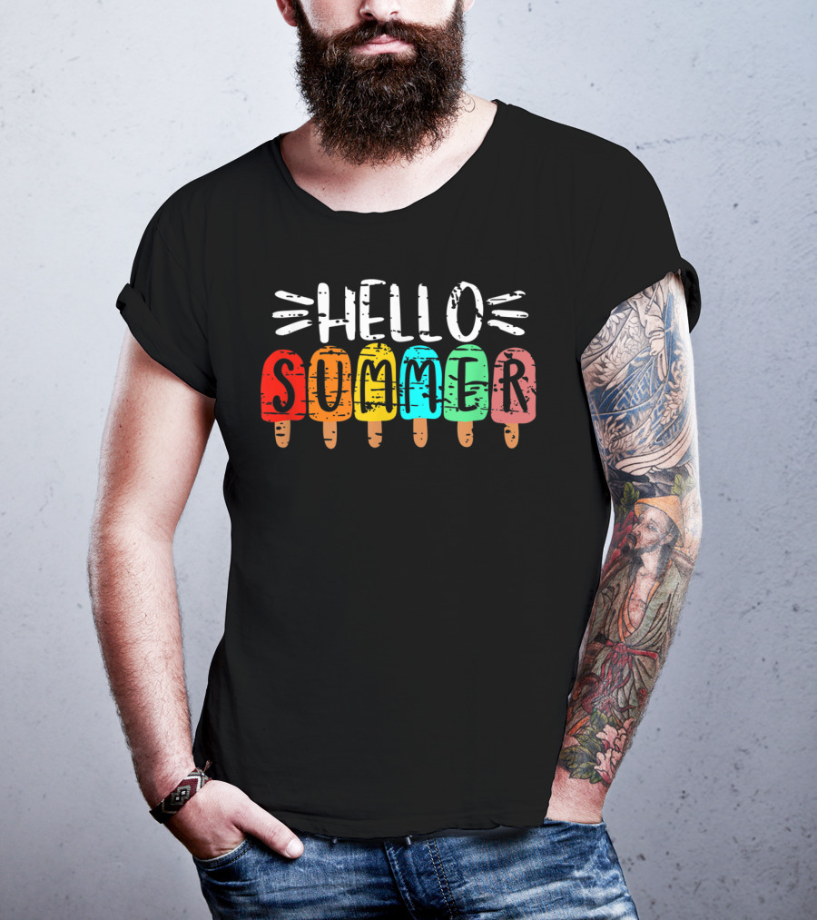 Hello Summer Vacation Ice Cream Popsicles T-Shirt