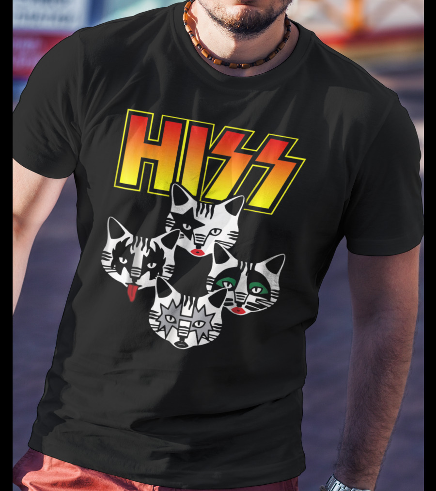 Hiss Cats Kittens Rock Band Parody Faces T-Shirt
