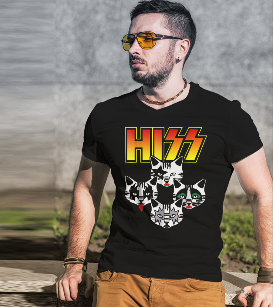 Hiss Cats Kittens Rock Band Parody Faces T-Shirt