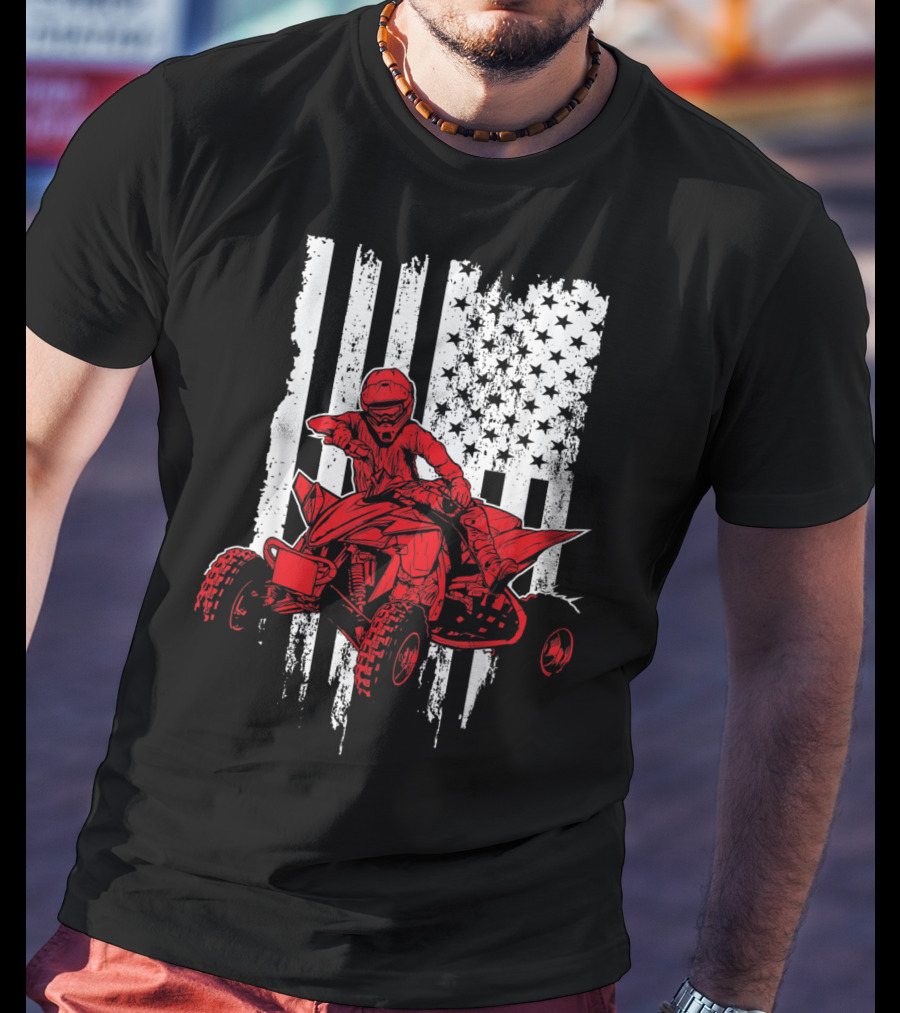 American 4 Wheeler ATV With Grunge USA Flag Background T-Shirt