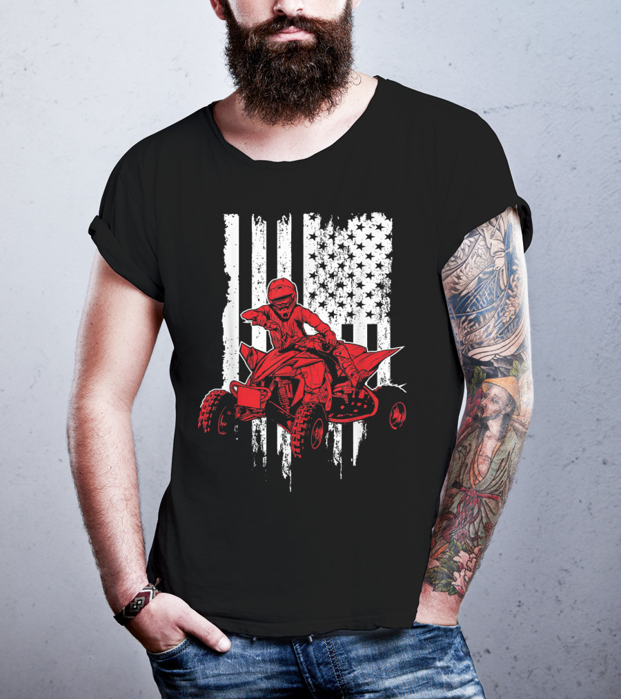American 4 Wheeler ATV With Grunge USA Flag Background T-Shirt