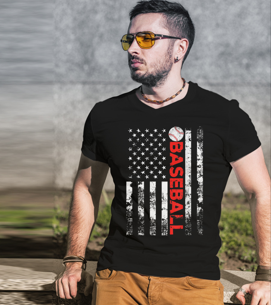 American Flag Baseball Stripes T-Shirt