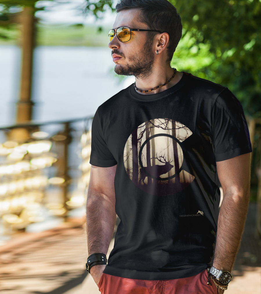 Colorado Elk Silhouette In Forest Scene T-Shirt