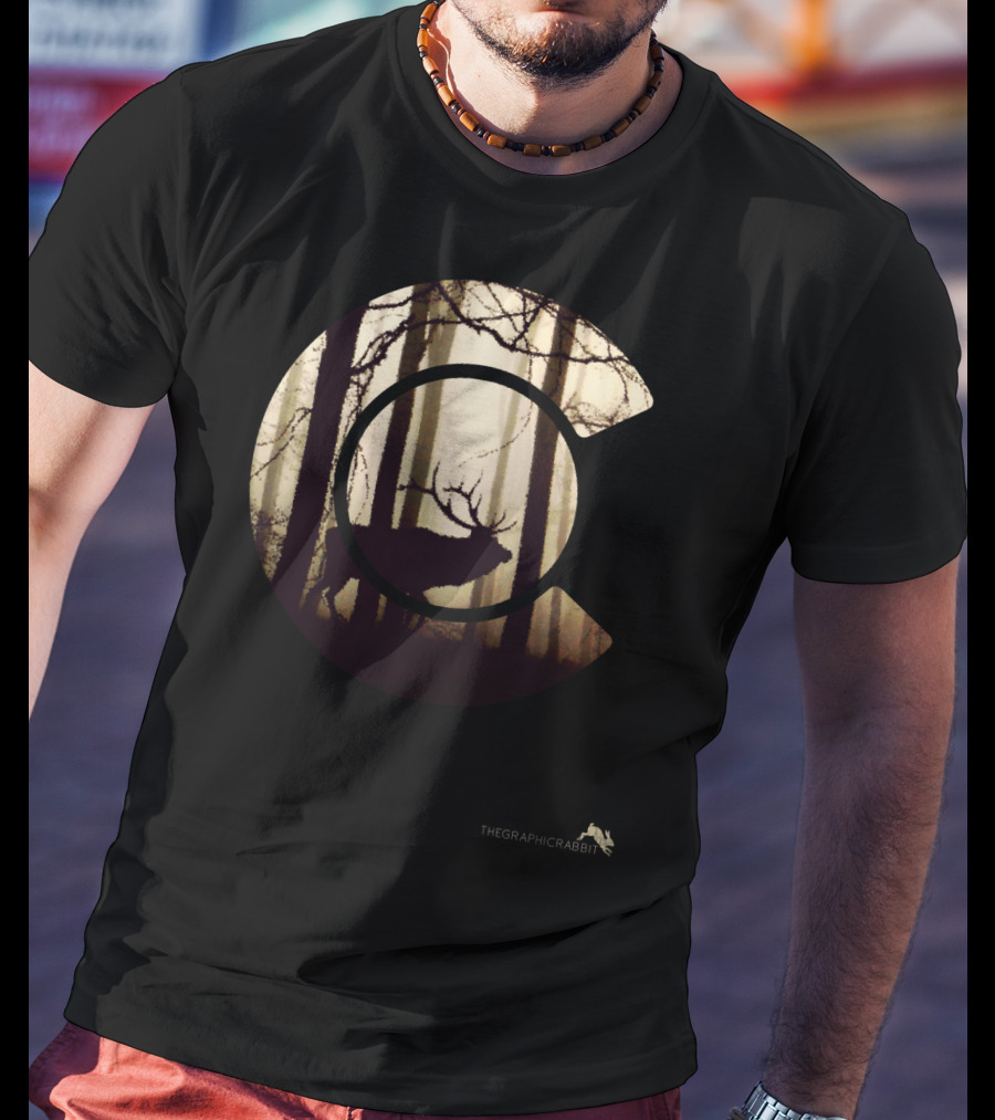 Colorado Elk Silhouette In Forest Scene T-Shirt