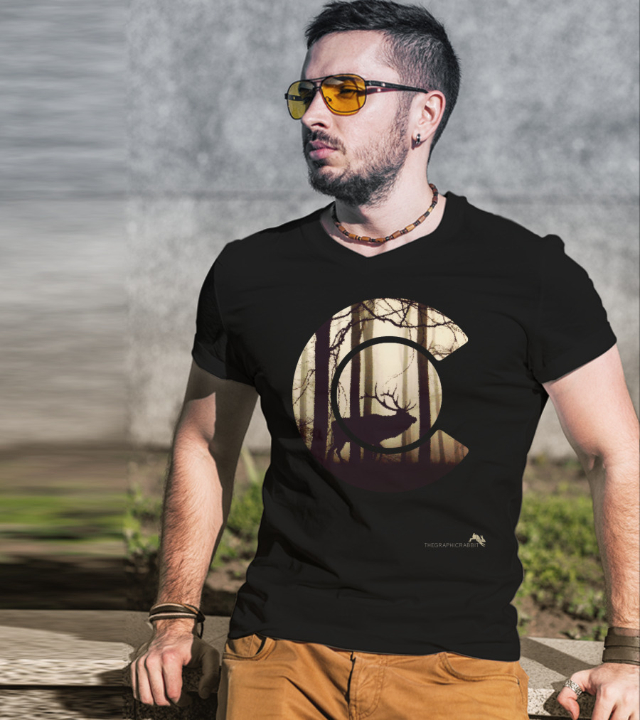 Colorado Elk Silhouette In Forest Scene T-Shirt