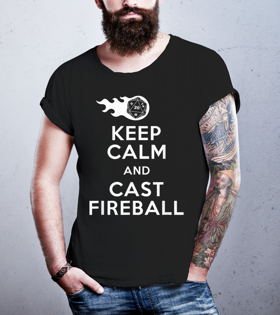 Keep Calm And Cast Fireball Dungeon Dragons Gaming Dice T-Shirt
