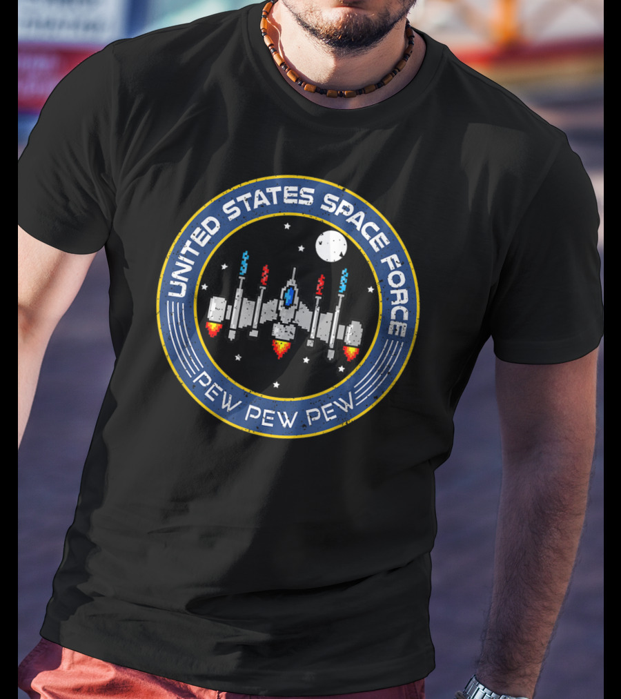 United States Space Force Pew Pew Pew 8 Bit Spaceship T-Shirt
