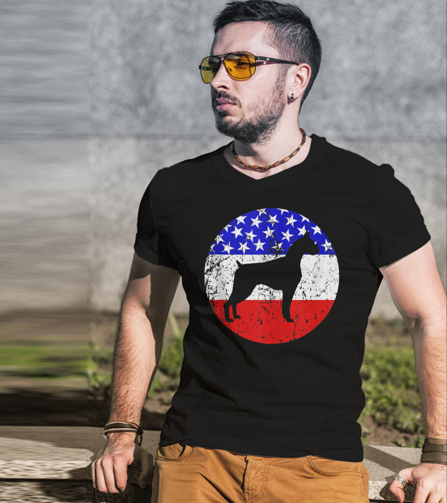 American Flag Vintage Boxer Dog T-Shirt