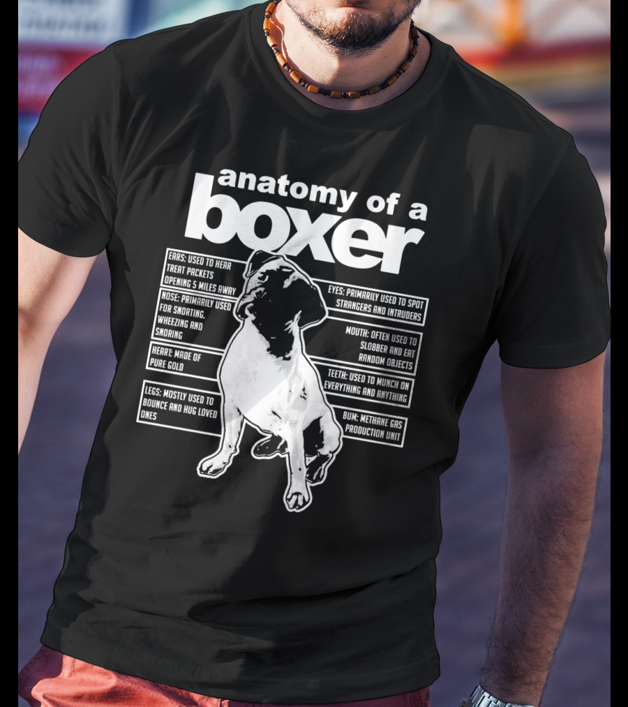 Anatomy Of A Boxer Funny Boxer With Ears Eyes Nose Mouth Heart Legs Teeth Bun T-Shirt