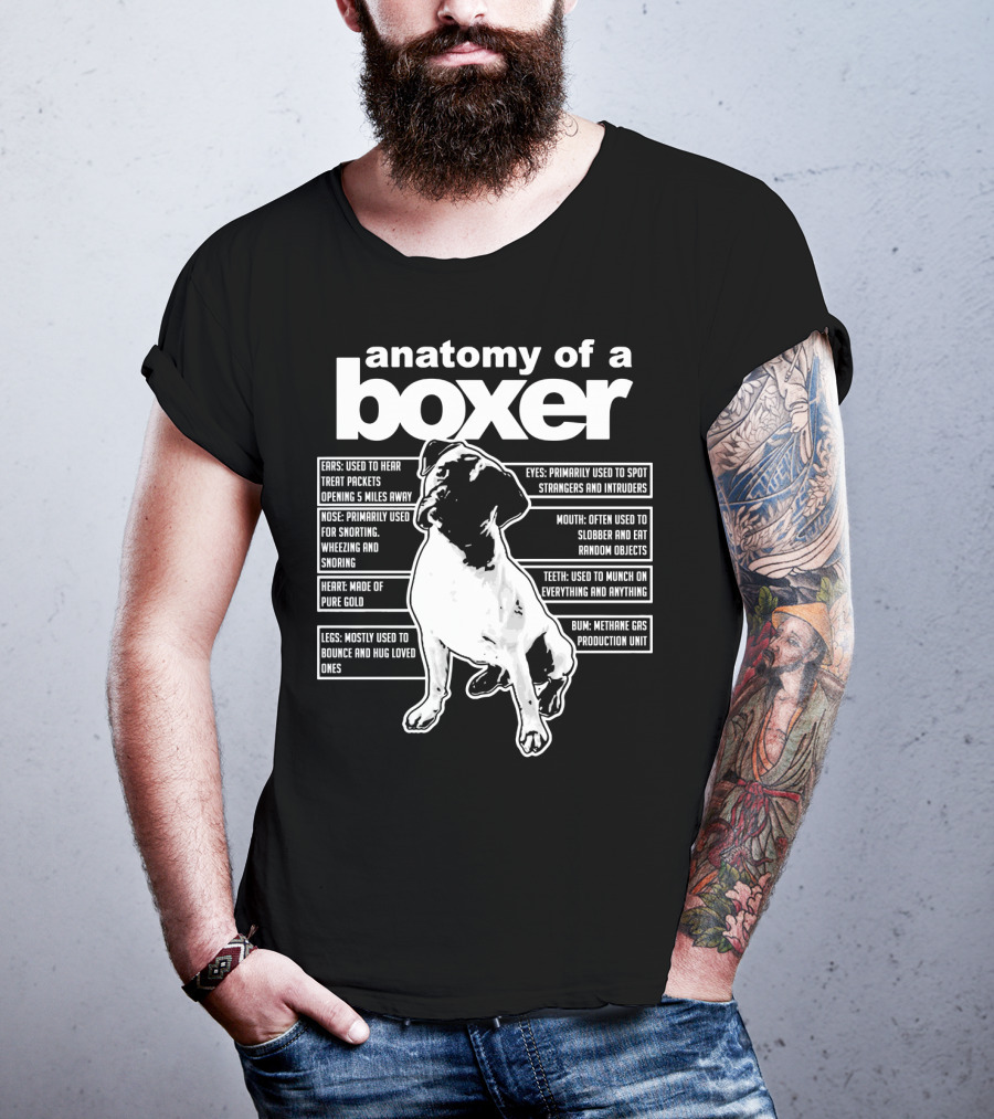 Anatomy Of A Boxer Funny Boxer With Ears Eyes Nose Mouth Heart Legs Teeth Bun T-Shirt