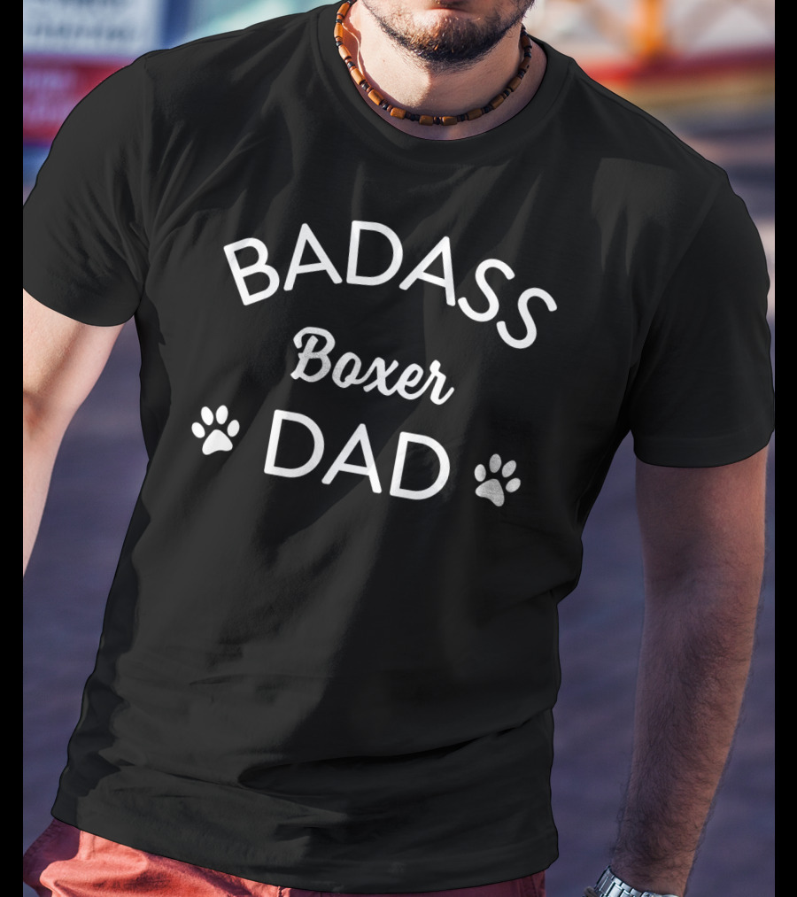 Badass Boxer Dad With Paw Prints T-Shirt