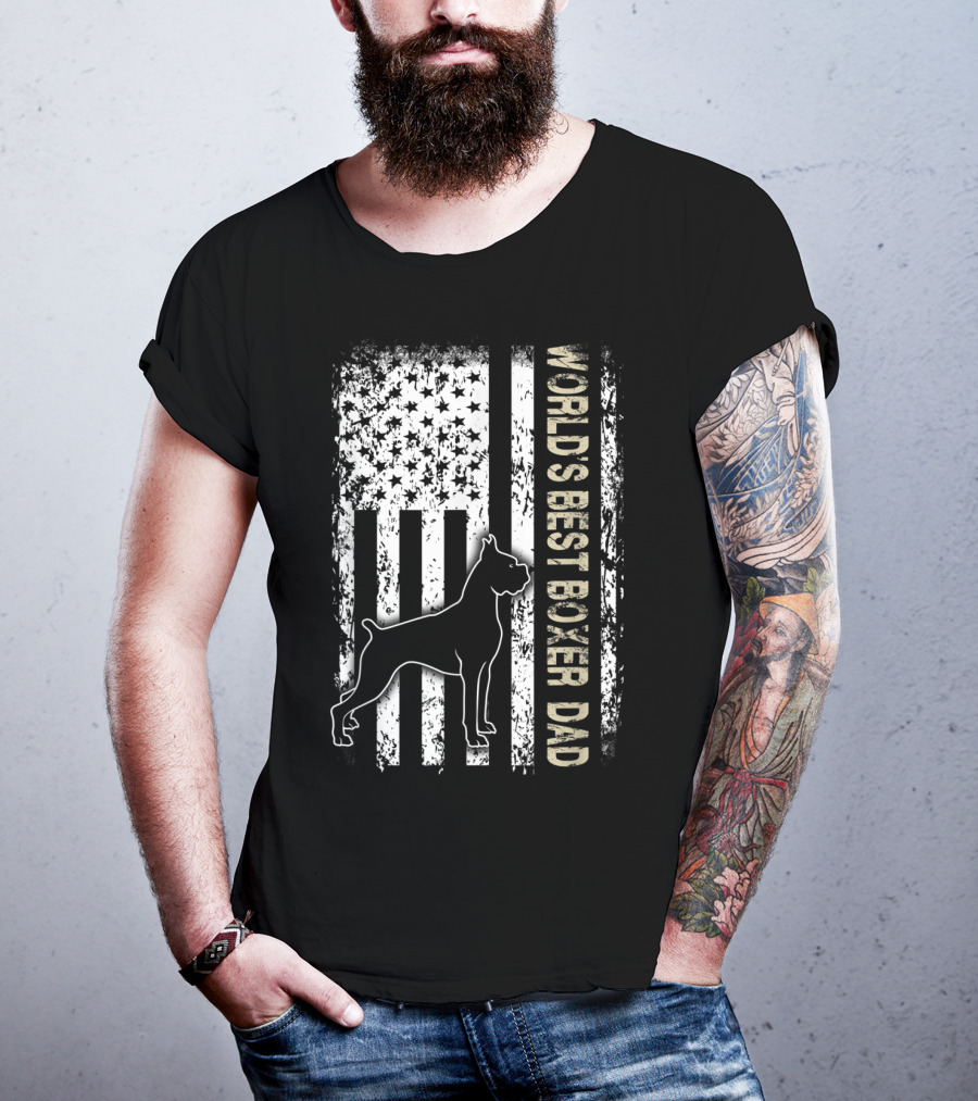 World's Best Boxer Dad Dog Lovers American Flag Father's Day T-Shirt