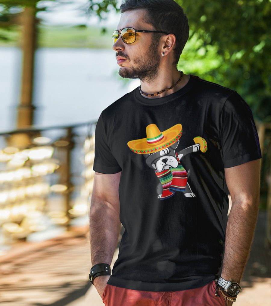 Boxer Dabbing Sombrero Taco Cinco De Mayo Dog T-Shirt
