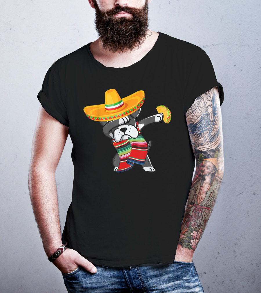 Boxer Dabbing Sombrero Taco Cinco De Mayo Dog T-Shirt