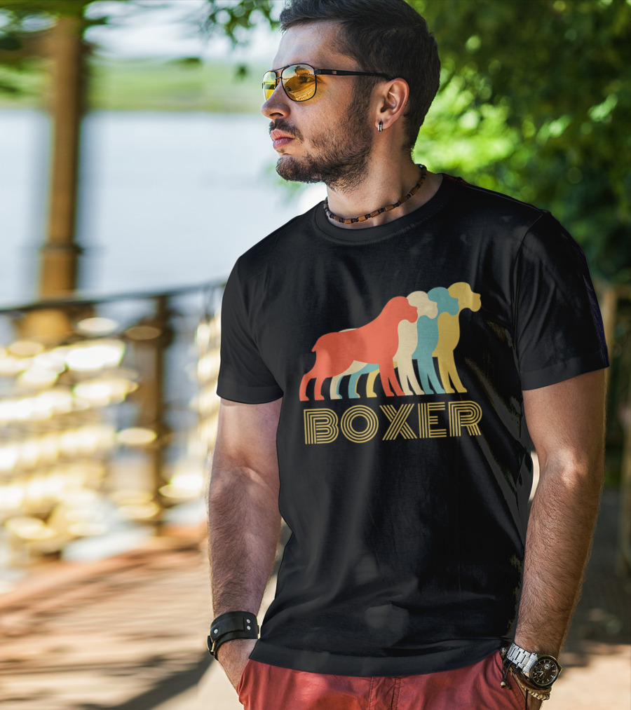 Boxer Dog Breed Vintage Colorful T-Shirt