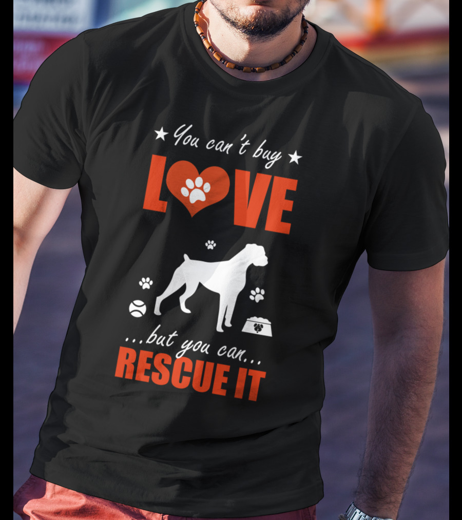 You Can't Buy Love Boxer Dog Silhouette Paw Print Heart Rescue It T-Shirt