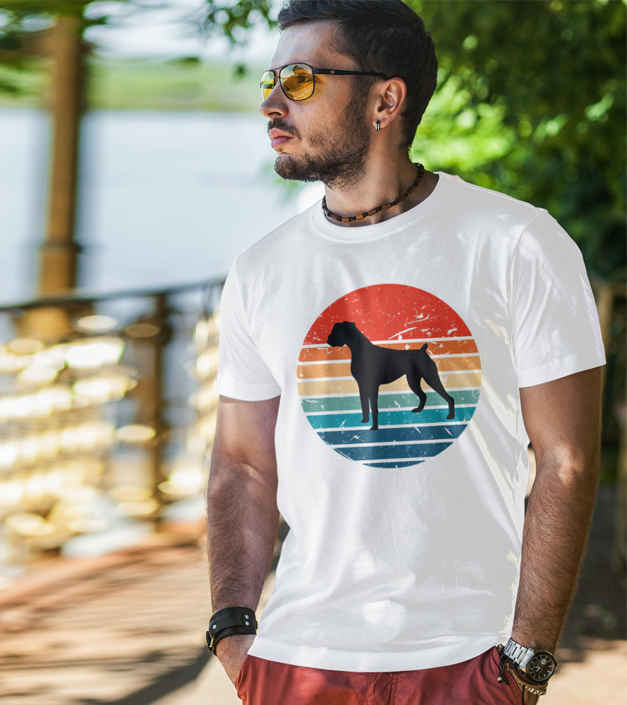 Boxer Dog Retro 70s 80s Striped T-Shirt
