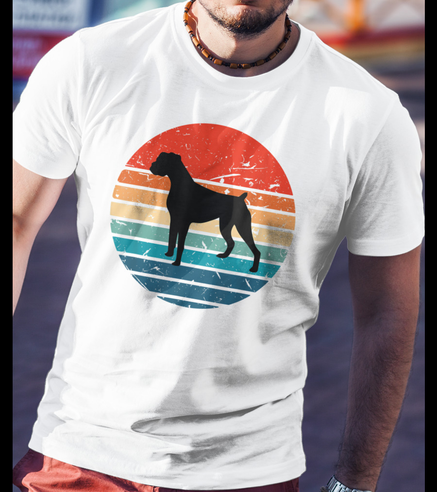 Boxer Dog Retro 70s 80s Striped T-Shirt