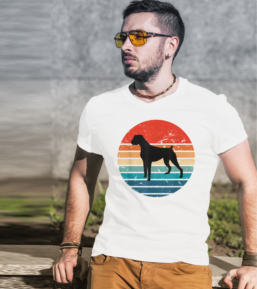 Boxer Dog Retro 70s 80s Striped T-Shirt