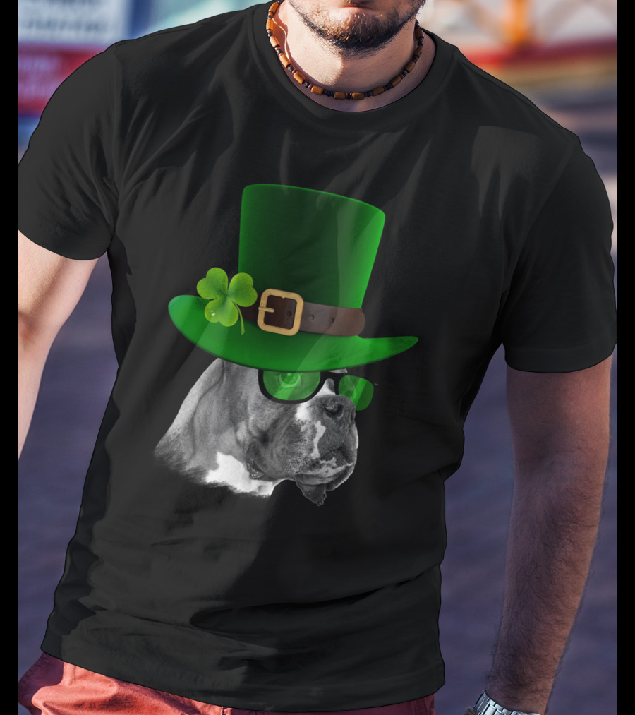 Boxer Dog St Patrick's Day Green Hat Shamrock T-Shirt