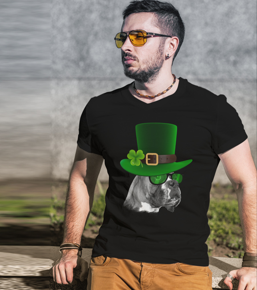 Boxer Dog St Patrick's Day Green Hat Shamrock T-Shirt