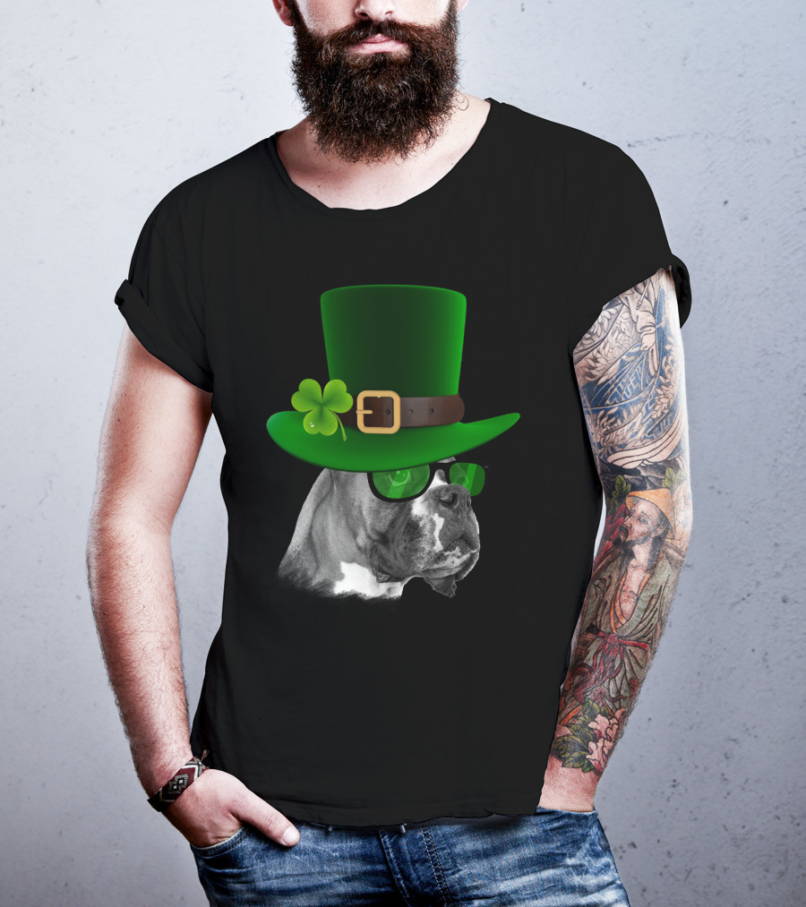 Boxer Dog St Patrick's Day Green Hat Shamrock T-Shirt