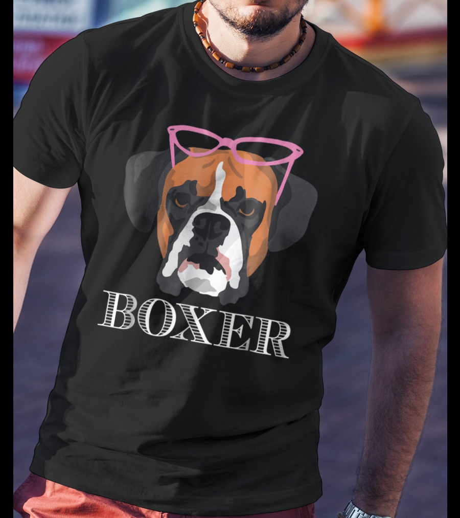 Boxer Dog Wearing Pink Glasses T-Shirt