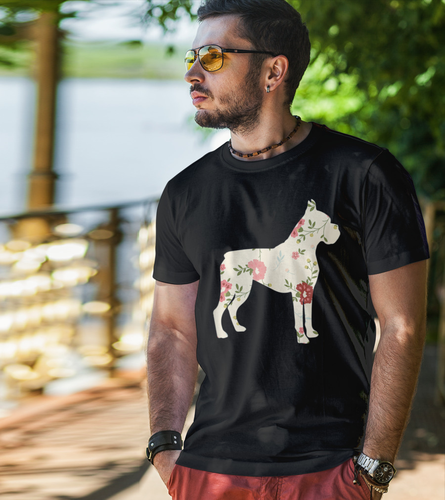 Cute Boxer Vintage Floral Dog Flower T-Shirt