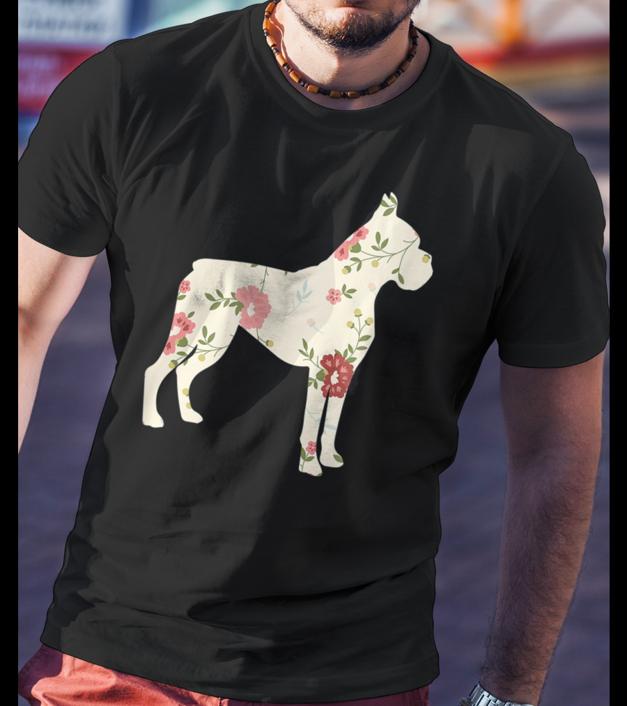 Cute Boxer Vintage Floral Dog Flower T-Shirt