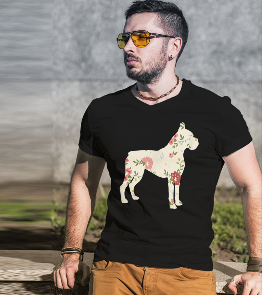 Cute Boxer Vintage Floral Dog Flower T-Shirt