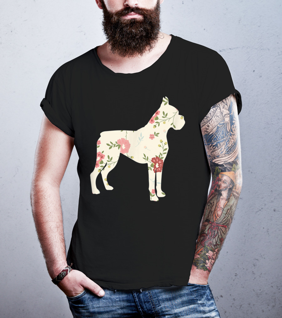 Cute Boxer Vintage Floral Dog Flower T-Shirt